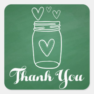 Sticker Carré Rustique Mason Jar Green Merci Chalkboard