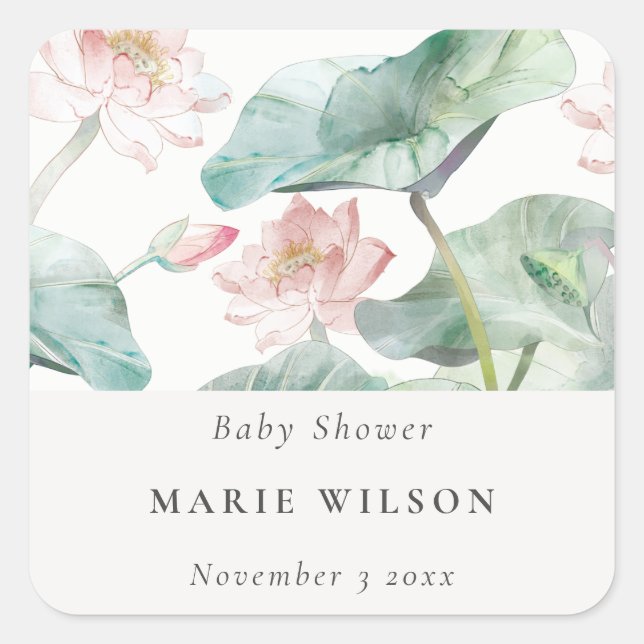 Sticker Carré Rustique moderne Pastel Blush Baby shower Nénuphar (Devant)