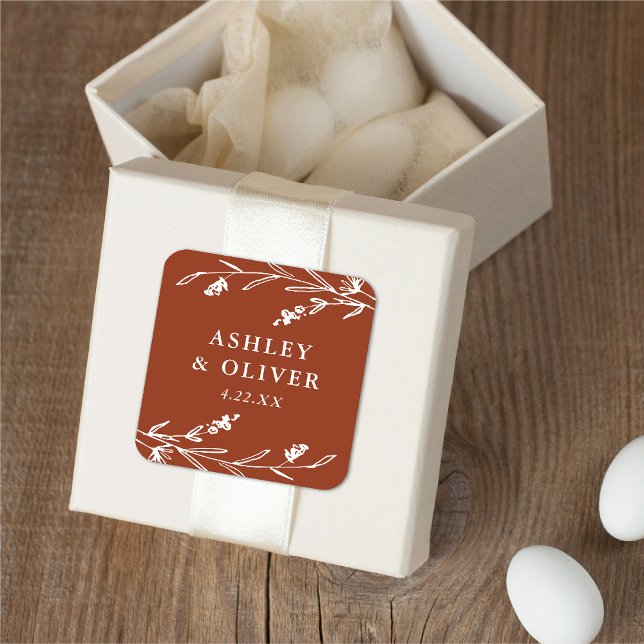Sticker Carré Rustique Terracotta Floral Fleur sauvage Mariage F (Créateur téléchargé)