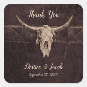 Sticker Carré Rustique Western Bull Skull Mariage Pays Texture