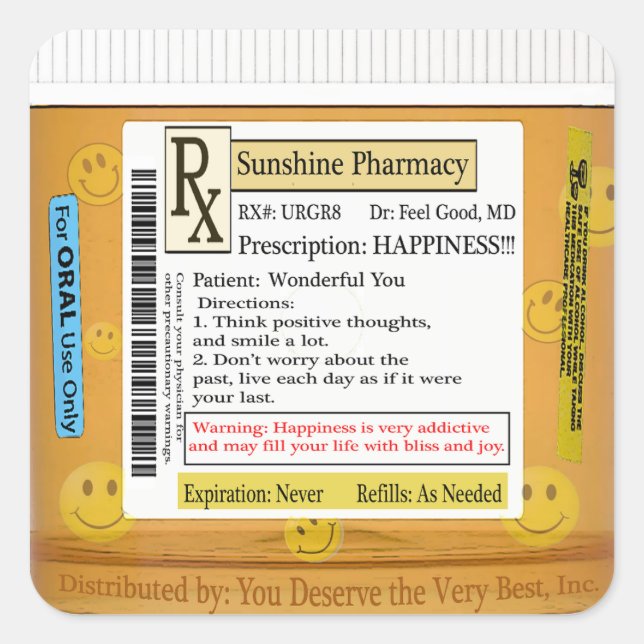 Sticker Carré RX Funny Happy Prescription (Devant)