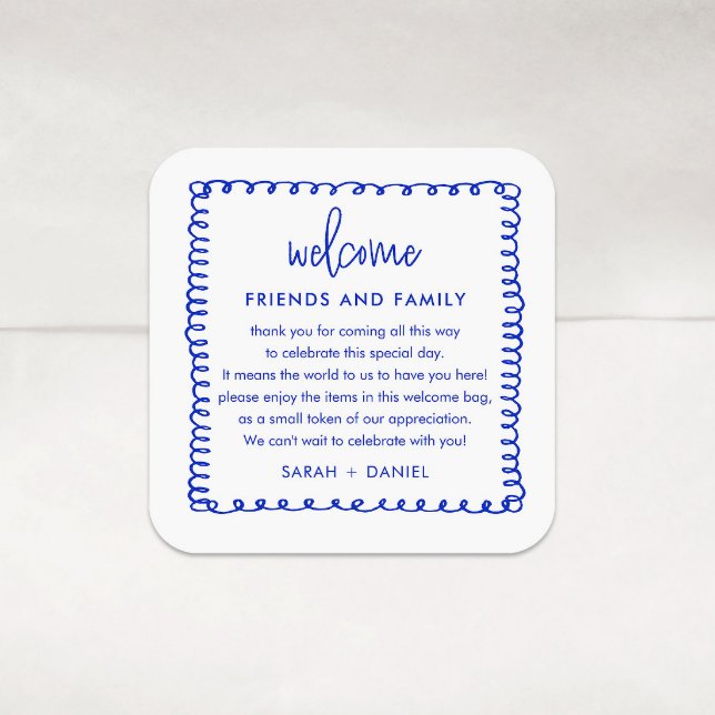 Sticker Carré Sac cadeau de bienvenue Mariage bleu (Créateur téléchargé)