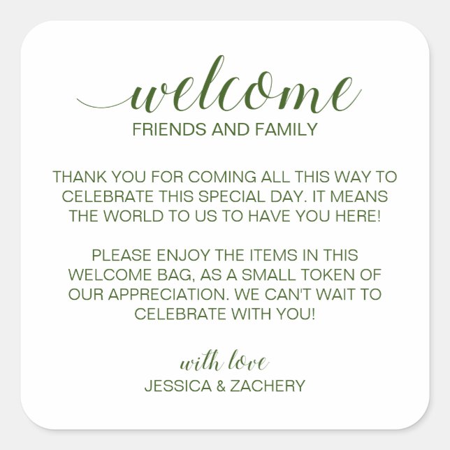 Sticker Carré Sac cadeau de bienvenue Mariage vert foncé (Devant)