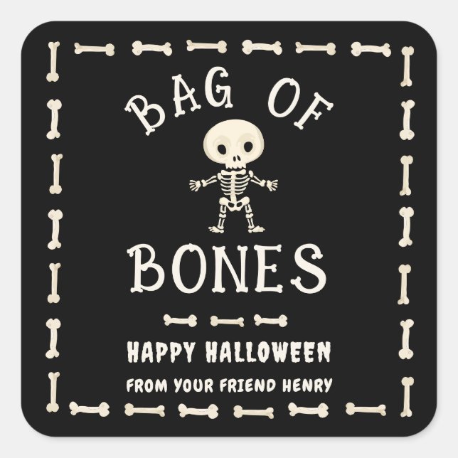 Sticker Carré Sac D'Halloween D'Os (Devant)