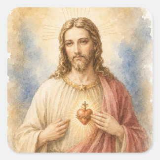 Sticker Carré Sacré-Cœur de Jésus Catholicisme traditionnel