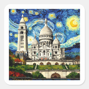 Sticker Carré Sacre-Coeur Paris France Nuit Étoilée