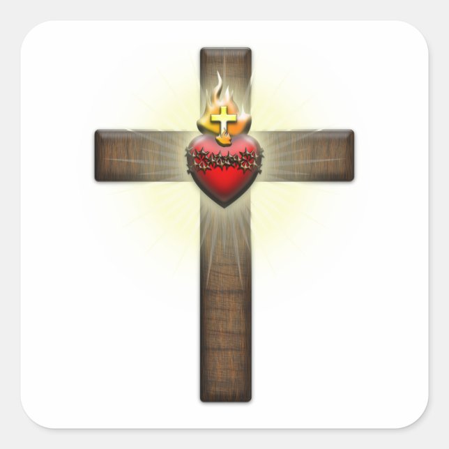 Sticker Carré Sacred Heart de Jésus-Cross (Devant)