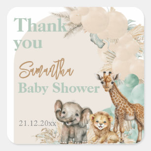 Sticker Carré Safari animal Boho Oh Boy Baby shower merci
