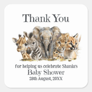 Sticker Carré Safari Animaux Baby shower Merci