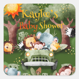 Sticker Carré Safari Animaux Baby shower personnalisé