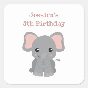 Sticker Carré Safari éléphant tendance fête d'anniversaire
