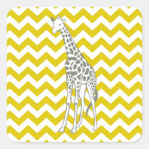 Sticker Carré Safari Golden Poppy Chevron avec Giraffe Pop Art
