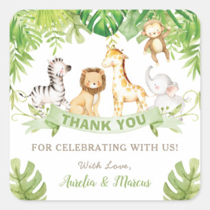 Sticker Carré Safari Jungle Animaux Baby shower Boy Green Forest