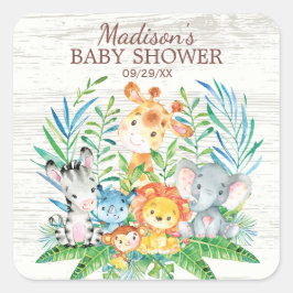 Sticker Carré Safari Jungle Animaux Baby shower Favoriser Sticke