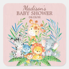 Sticker Carré Safari Jungle Animaux Baby shower Favoriser Sticke