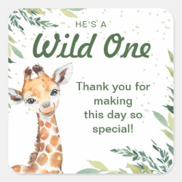 Sticker Carré Safari Jungle Giraffe Wild One fête d'anniversaire