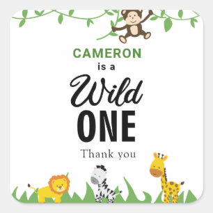 Sticker Carré Safari Wild One 1er Anniversaire Cute Kawaii