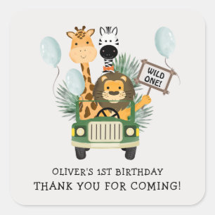 Sticker Carré Safari Wild One 1er anniversaire Merci