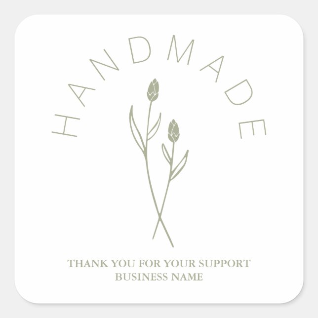 Sticker Carré Sage Botanical White Minimalist Handm (Devant)