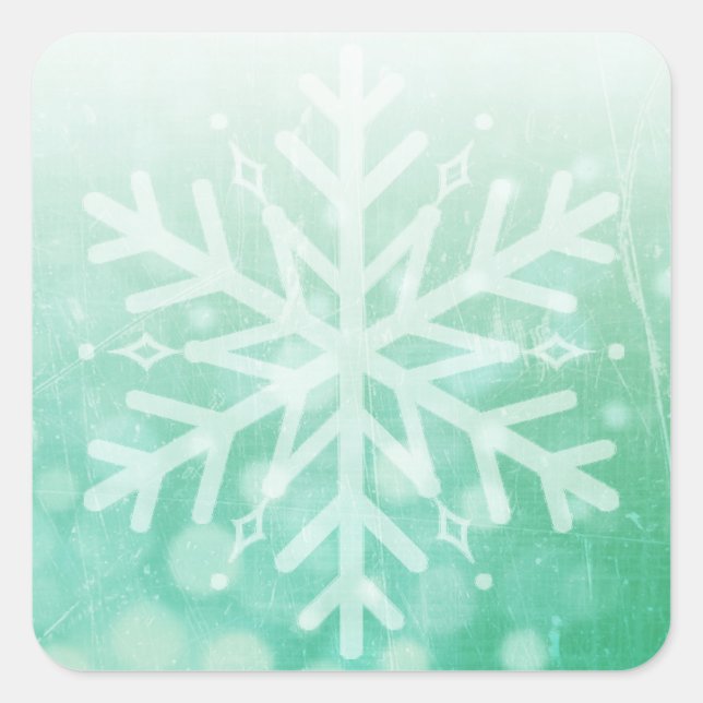 Sticker Carré Sage Green et blanc Noël Flocon de neige (Devant)