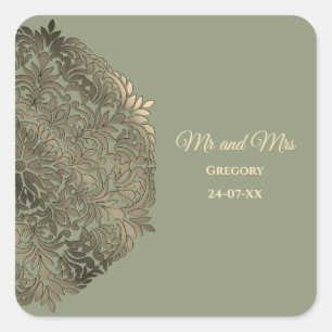 Sticker Carré Sage Green et Gold Mariage Élégant luxe