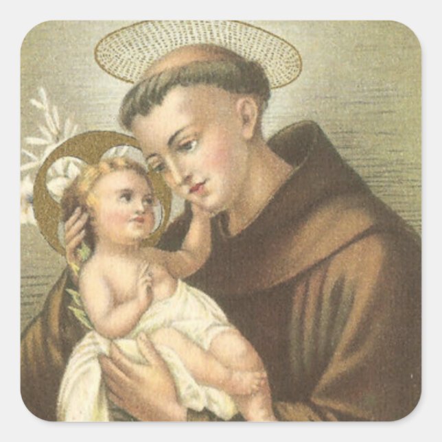 Sticker Carré Saint Antoine de Padoue avec Bébé Jésus (Devant)