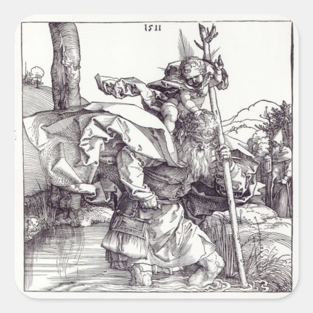 Sticker Carré Saint Christopher portant le Christ de l'Enfant, 1 (Devant)
