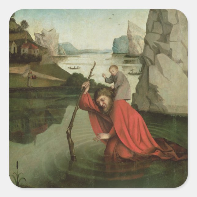 Sticker Carré Saint Christopher portant l'enfant Christ (Devant)