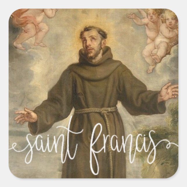 Sticker Carré Saint François d'Assise |Superposition de script b (Devant)