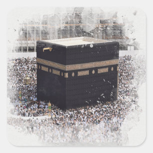Sticker Carré Saint Kaaba, Masjid Al Haram, aquarelle illustrée