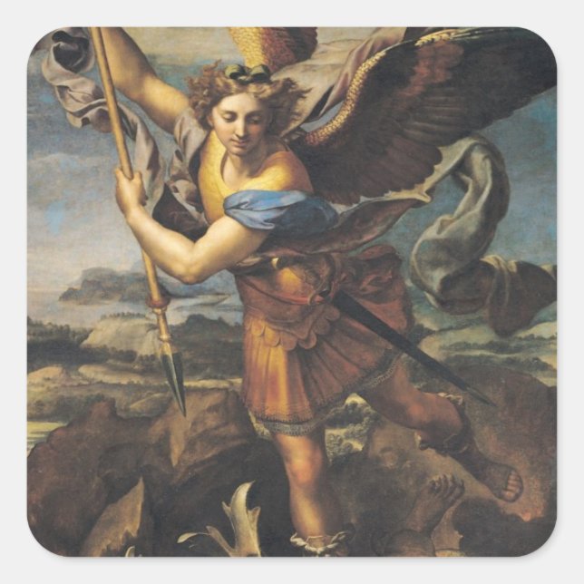 Sticker Carré Saint Michael écrasant le démon, 1518 (Devant)