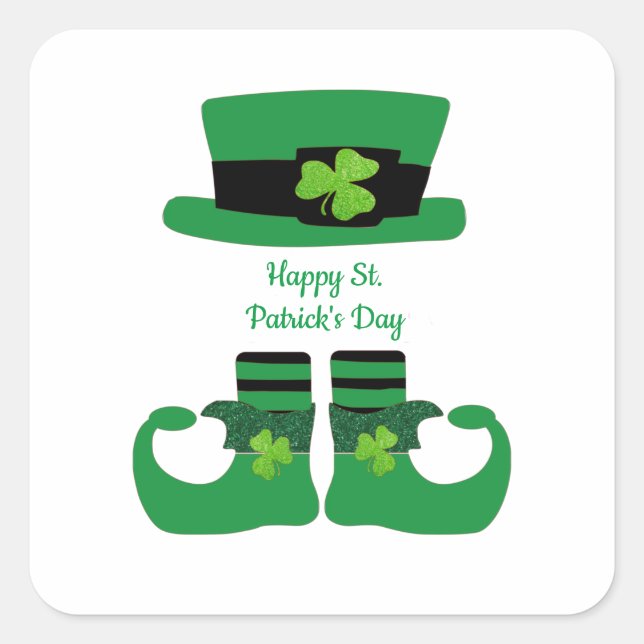 Sticker Carré Saint Patrick, Irlandais, Leprechaun, Vert (Devant)