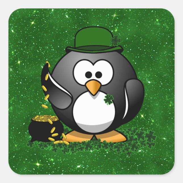Sticker Carré Saint Patrick le jour du Lucky Penguin (Devant)