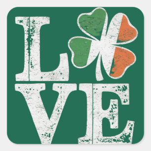 Sticker Carré Saint-Patrick Love Chance Irlandais Trèfle Vert 