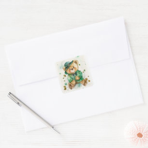 Sticker Carré Saint Patrick's Day Irlandais Teddy Bear