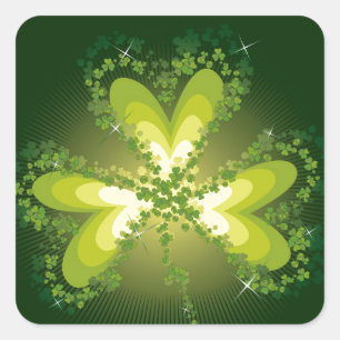 Sticker Carré Saint Patrick's Day Shamrock Lucky Clover Leaf