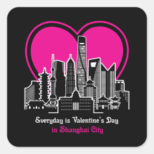 Sticker Carré Saint Valentin à Shanghai City