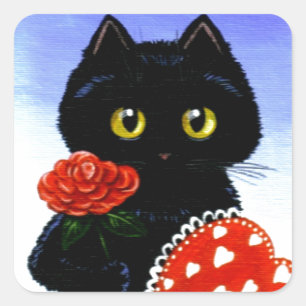Sticker Carré Saint Valentin Chat noir Art Créationarts