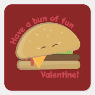 Sticker Carré Saint-Valentin Cheeseburger heureux Rouge foncé