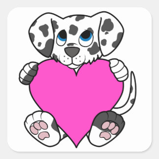 Sticker Carré Saint Valentin Chien dalmate au coeur rose