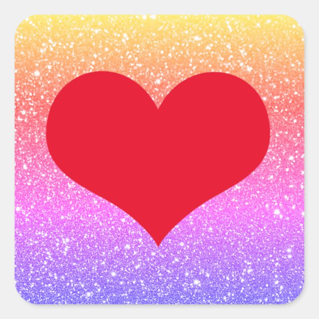 Sticker Carré Saint-Valentin Cœur Rouge Rose Poudrée Paillettes  (Devant)