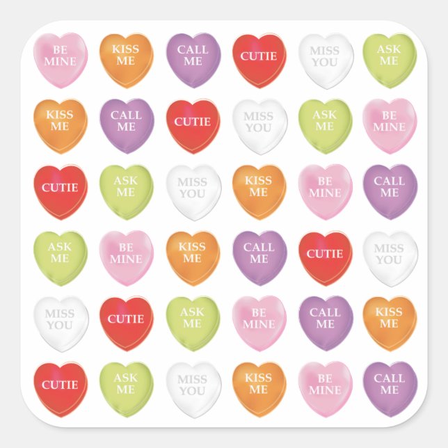 Sticker Carré Saint-Valentin Coeurs de conversation doux mignon (Devant)