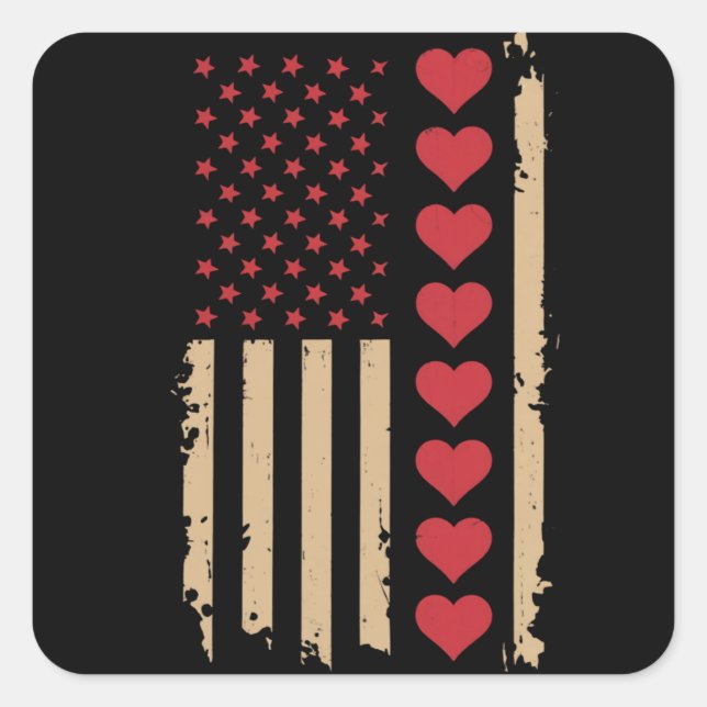 Sticker Carré Saint Valentin Coeurs du drapeau américain (Devant)
