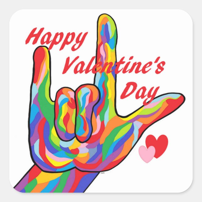 Sticker Carré Saint-Valentin d'ASL je t'aime (Devant)