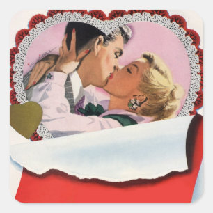 Sticker Carré Saint-Valentin de jeunes mariés vintage Amour et R