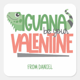 Sticker Carré Saint-Valentin drôle et personnalisé pour Iguane