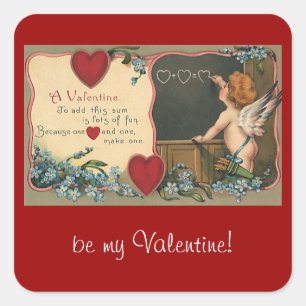 Sticker Carré Saint-Valentin mignon vintage, chérubin enseignant