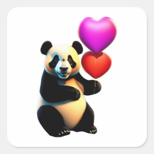 Sticker Carré Saint Valentin, Panda & Heart Balloon, Saint Valen