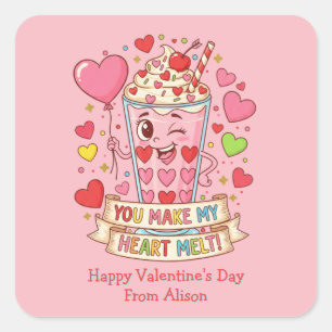 Sticker Carré Saint-Valentin Personnalisé Milkshake Mignon
