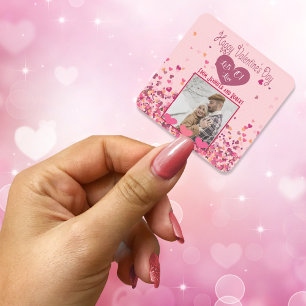 Sticker Carré Saint-Valentin Personnalisé Photo Coeurs roses mig